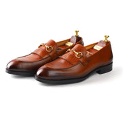 Men’s Tan genuine leather formal loafer shoes, Business & Casual Wear - Feetique Footwea